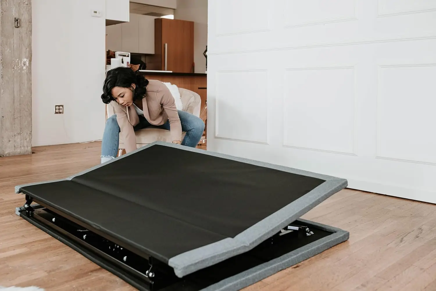 Adjustable Bed Base With Flex Head Functionality, Head And Foot Position Adjustments, Black And Grey