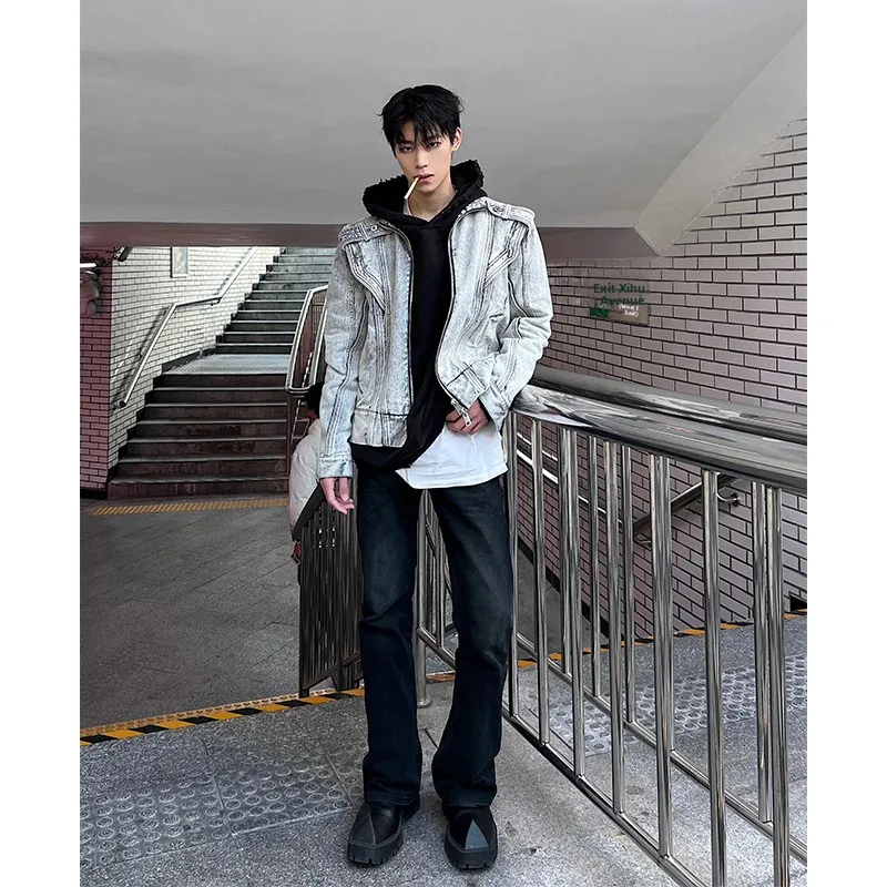 

Bla Straight Leg Men's Jeans Spring Autumn Slimming Long Leg Effect Micro Flared Pants High Waist Zipper Casual Youth Sle
