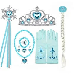 Frozen Dress Up Accessories Elsa Crown with Snowflake Wand Gloves Princess Queen Cosplay Jewerly Elsa Long Braid Wig Hairpin