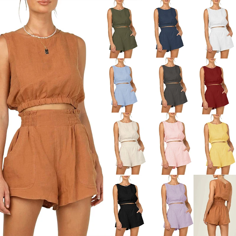 

Summer Women Fashion Sleeveless Top Shorts Sets Sexy Strapless Sleeveless Shirt Shorts Outfits Office Lady Suits