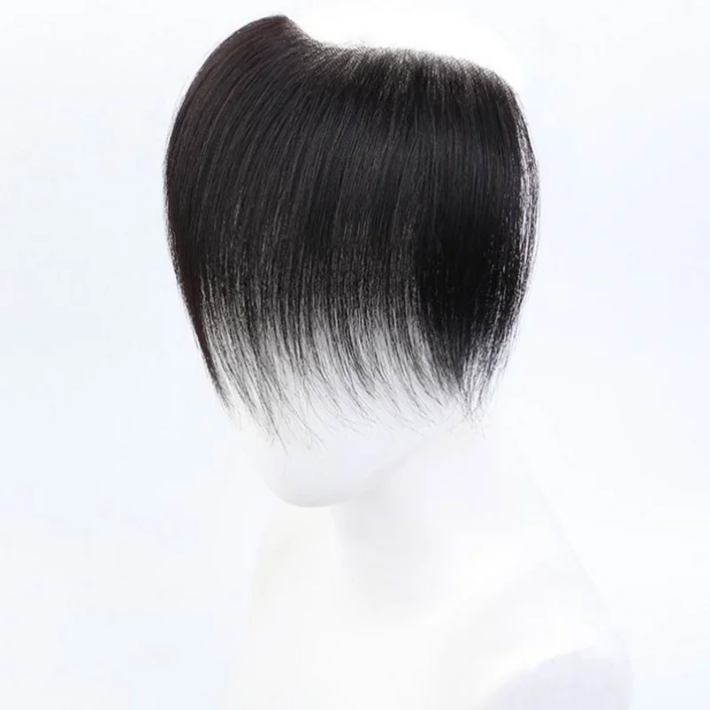 Toupee 남성용 이마 헤어피스 패치, 내추럴 블랙 인모, 얇은 피부 PU, 모세관 보형물