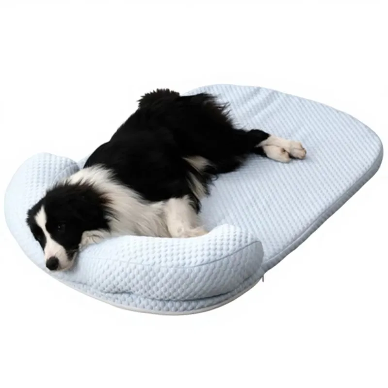 

Summer Pet Cooling Mat Washable Ice Silk Dog Bed Pad with Bolster Breathable Egg Crate Sponge Dog Mat for Large Dogs Cats