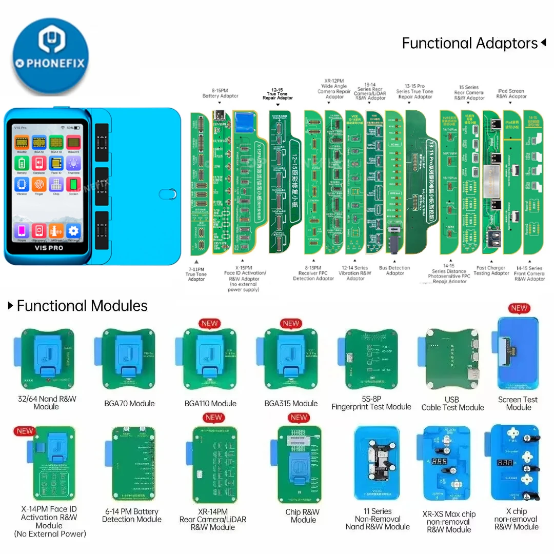 JCID-programador V1S PRO para iPhone 6-15 Pro Max, pantalla de formato de lectura y escritura Flash, reparación de tono verdadero, BGA315, BGA110, BGA70