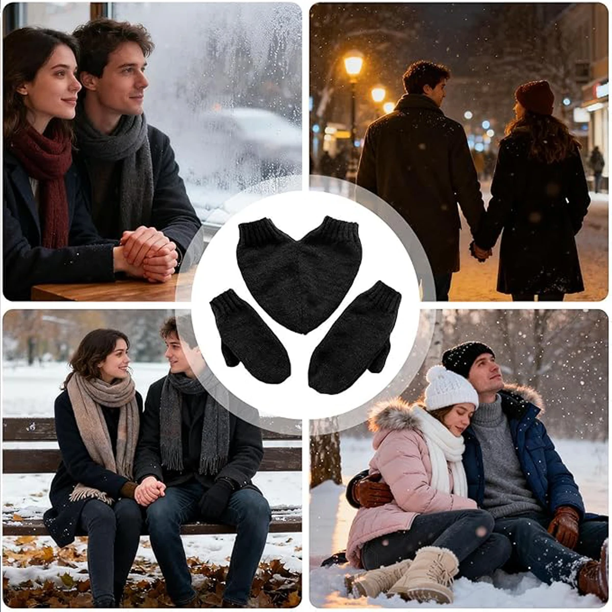 Lovebirds Essential Heart-shaped Finger Gloves For Outdoor Cycling Lovers Elastic Cuff Love Holding Hands Knitted Gloves