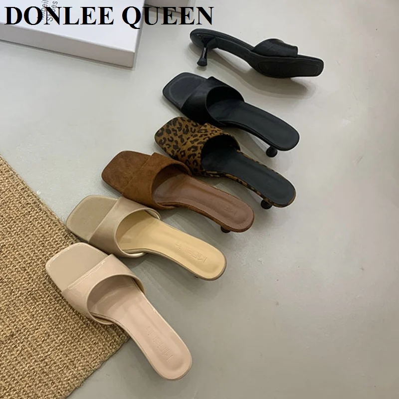 2026 New Fashion Thin Heels Slippers Women Female Slides Med Heel Brand Narrow Band Sandal Party Shoes  Sandalias De Las Mujeres