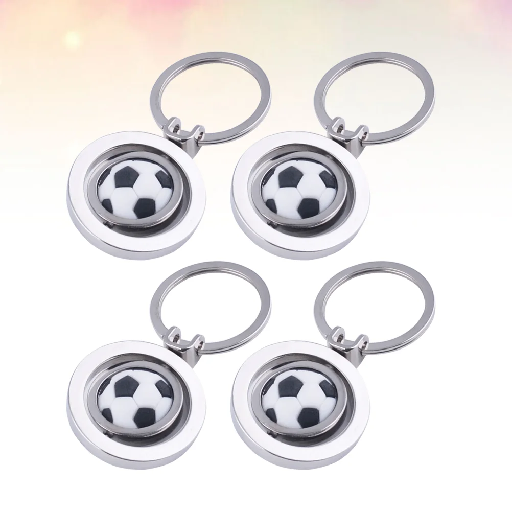 

1 Set of 4Pcs Creative Rotatable Football Pendant Keyring Soccer Ball Keychains for Memorial Handbag Phone Pendant (Steel Color)