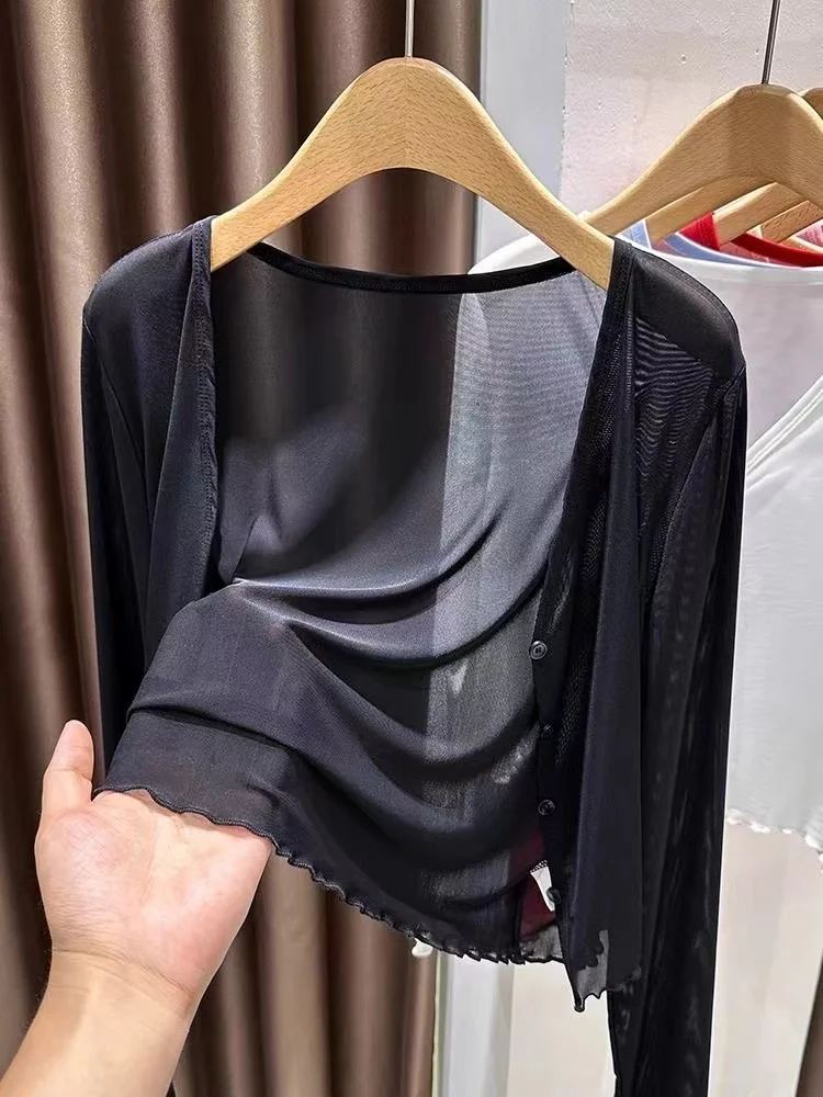 Sommer Spitze Svel V-Ne Strickjacke Damen Sonnenschutz Oberbekleidung mit Riemen Weste Top Dünn Lang Sve irt