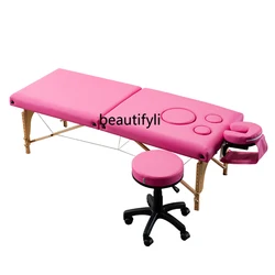 Folding Massage Bed Massage Physiotherapy Bed Beauty Salon with Chest Hole Special Needle Moxibustion Fumigation Solid Wood Bed