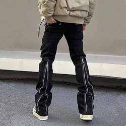 2024 Y2K Fashion Zipper Jeans svasati neri pantaloni Cargo per uomo abiti firmati pantaloni lunghi Casual solidi dritti Ropa Hombre