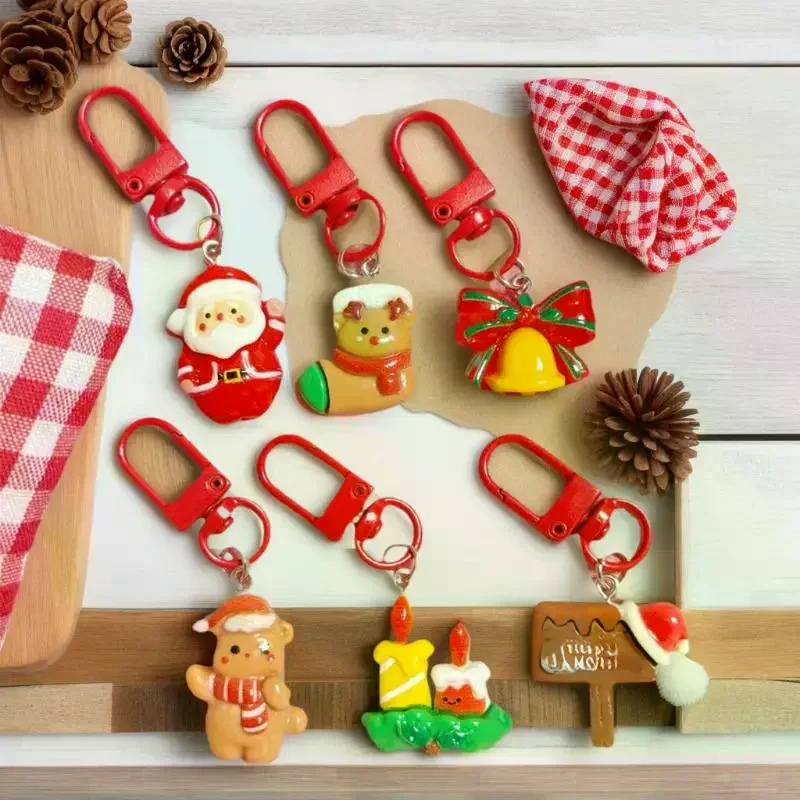 

Christmas Themed Elk Santa Wreath Snowman Resin Keychains, Available in Sets of 2/5/10pcs, Perfect as Friends' Holiday Gifts