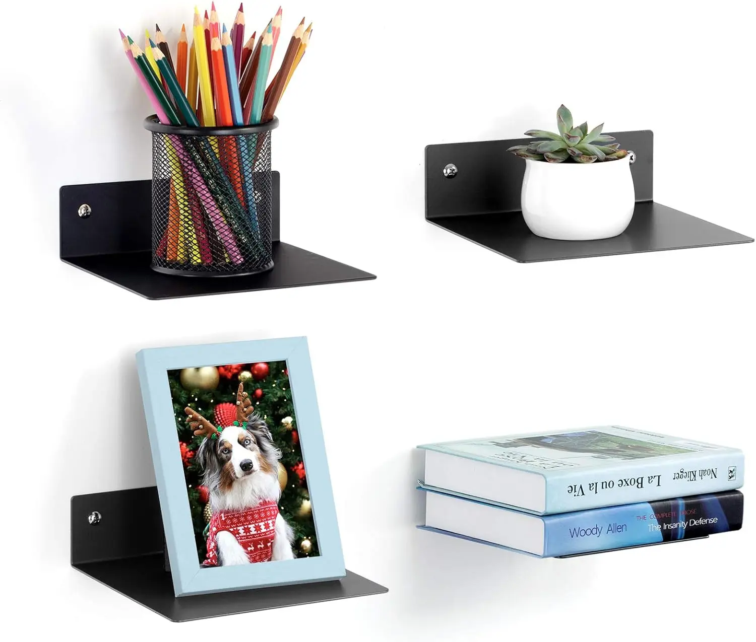 

4-Piece Black Metal Floating Shelves, Invisible Wall-Mounted Bookshelves for Kids Room, Office, Study