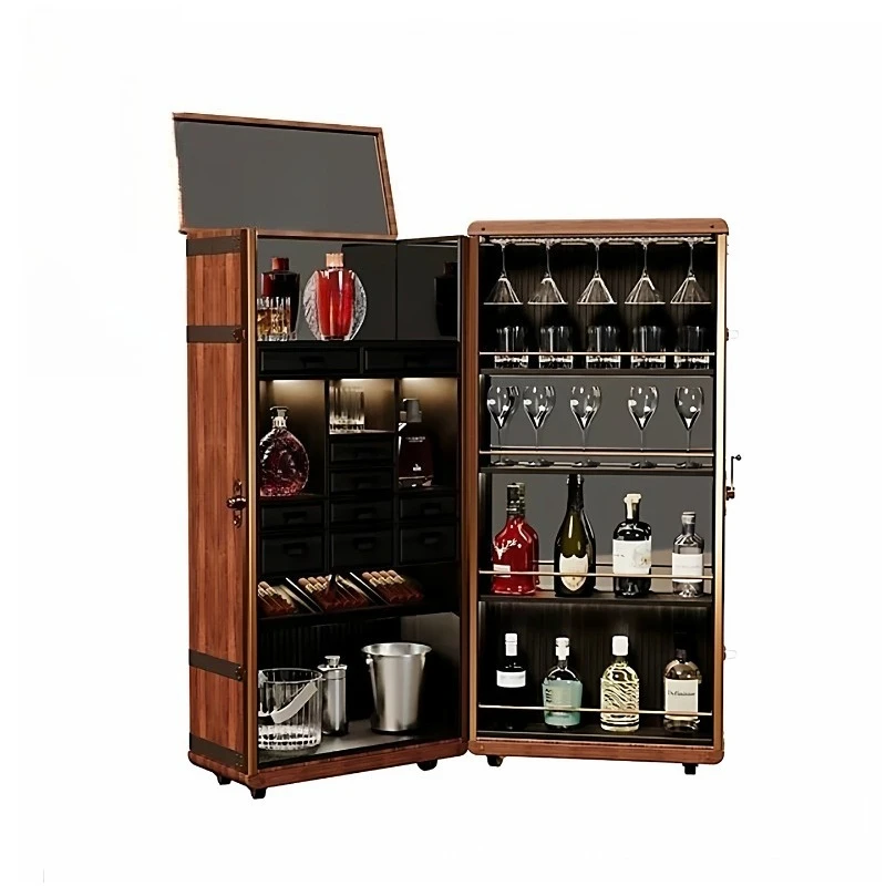 Light luxury removable wine cabinet household high-end retro display cabinet walnut multi-layer storage side cabinet