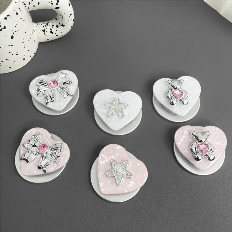 

Cute Korean Style Sweet Pink White Heart Phone Grip For Magnetic MagSafe Rhinestone Bow Star Stand Mobile phone accessories