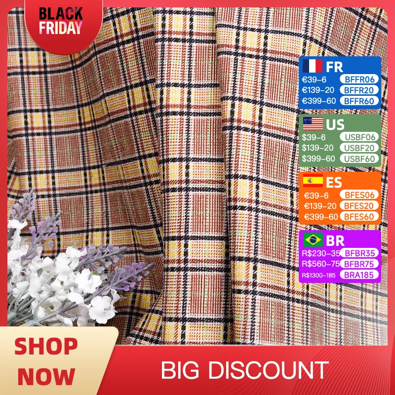 Plaid Corduroy Fabric for Dress, Geometric Printed, Women's Fashion Shirt Clothing Cloth, DIY Polyester Handmade Sewing