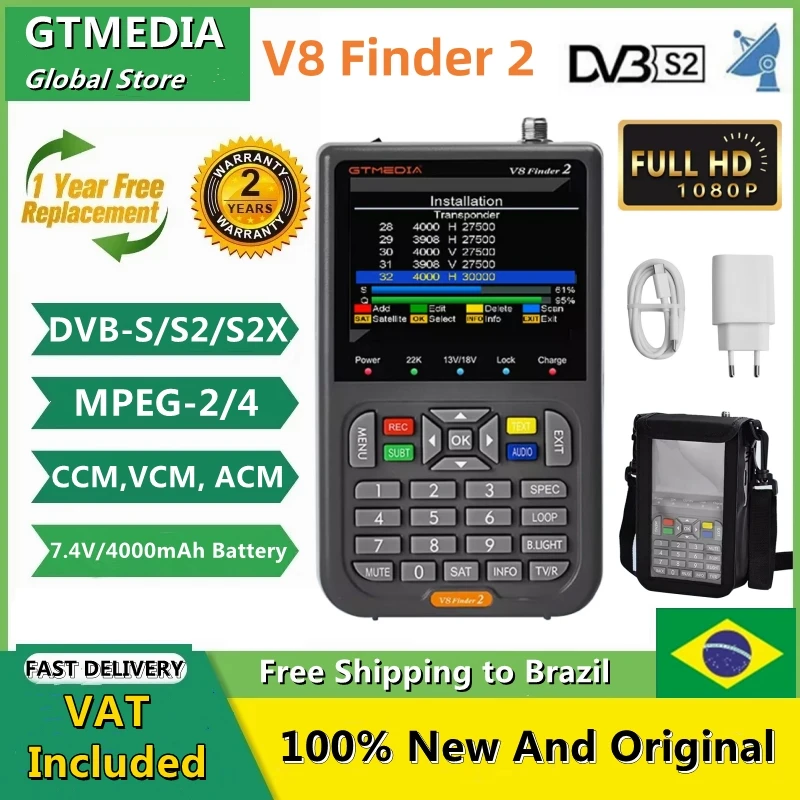 GTMEDIA V8 Finder 2, Medidor de Señal Satelital DVB-S/S2/S2X, Pantalla LCD de 3.5 Pulgadas, 1080P, Puerto Tipo C de 18W, Satfinder VS Freesat Finder Meter