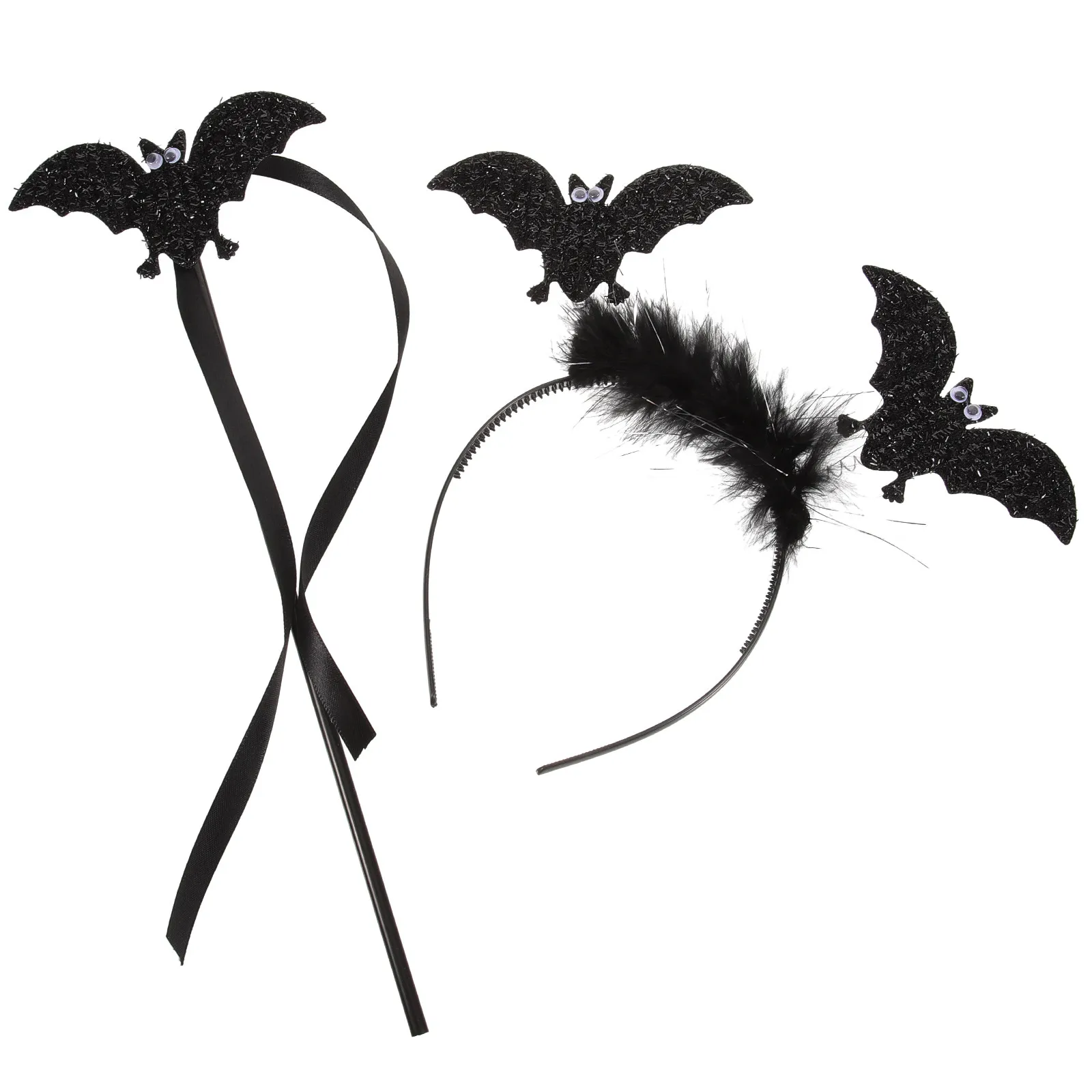 1Set Halloween Bat Headband Wand Cosplay Bat Hairband Party Gothic Hair Accessories for Women Halloween Headband