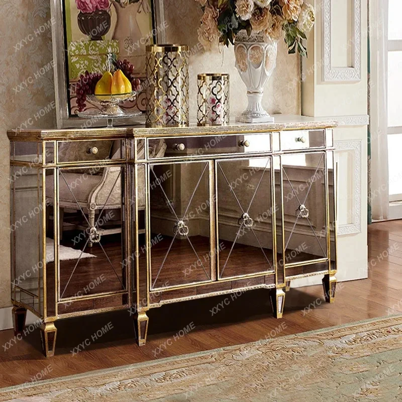 Neoclassical Sideboard Mirror Hallway Hall Cabinet Storage Curio Cabinet Entrance Cabinet