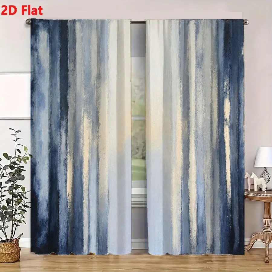 2Pcs Curtain Gradual Mist Abstract With Vertical Blue Gray Window Drapes for Bedroom Living Room Decoration Window Treatment.