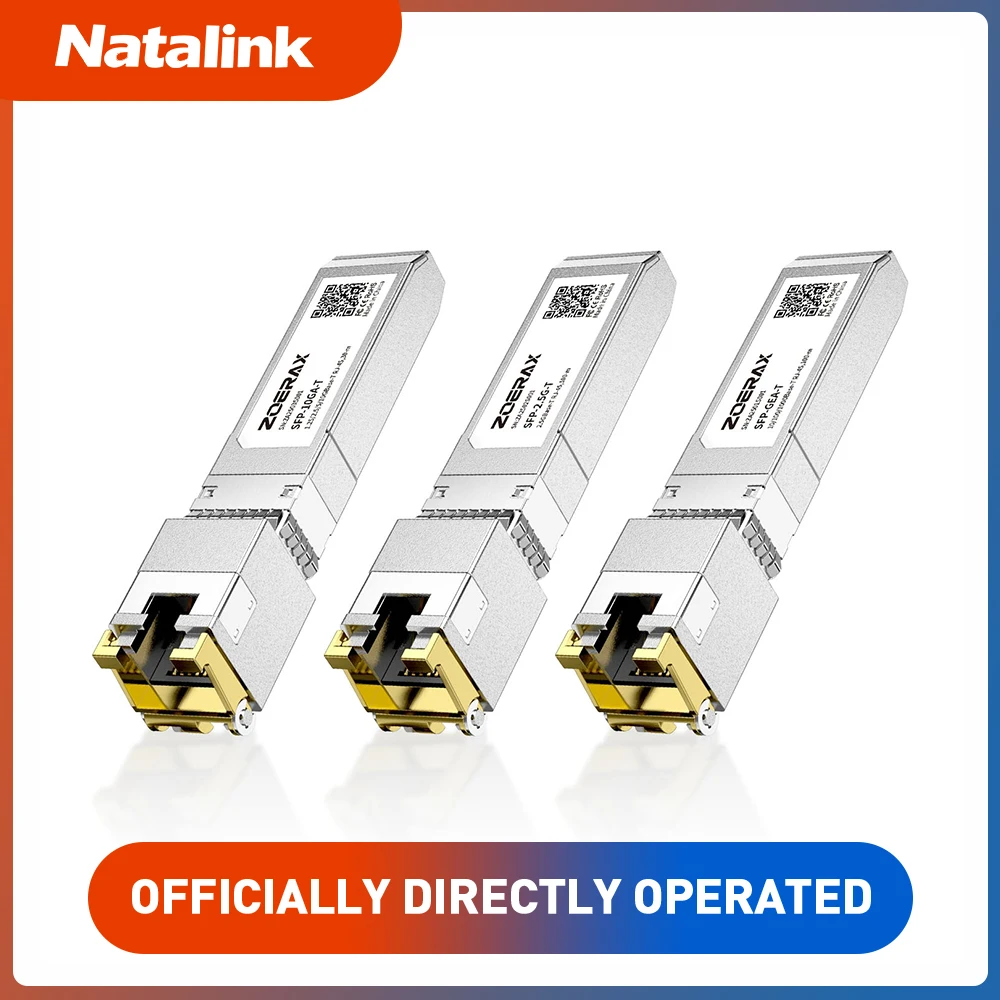 Natalink 1.25G/2.5G/10G GBASE-T SFP+ para RJ45 CAT6a Módulo Transceptor de Cobre com Negociação Automática, Adaptador de Cabo Ethernet SFP+