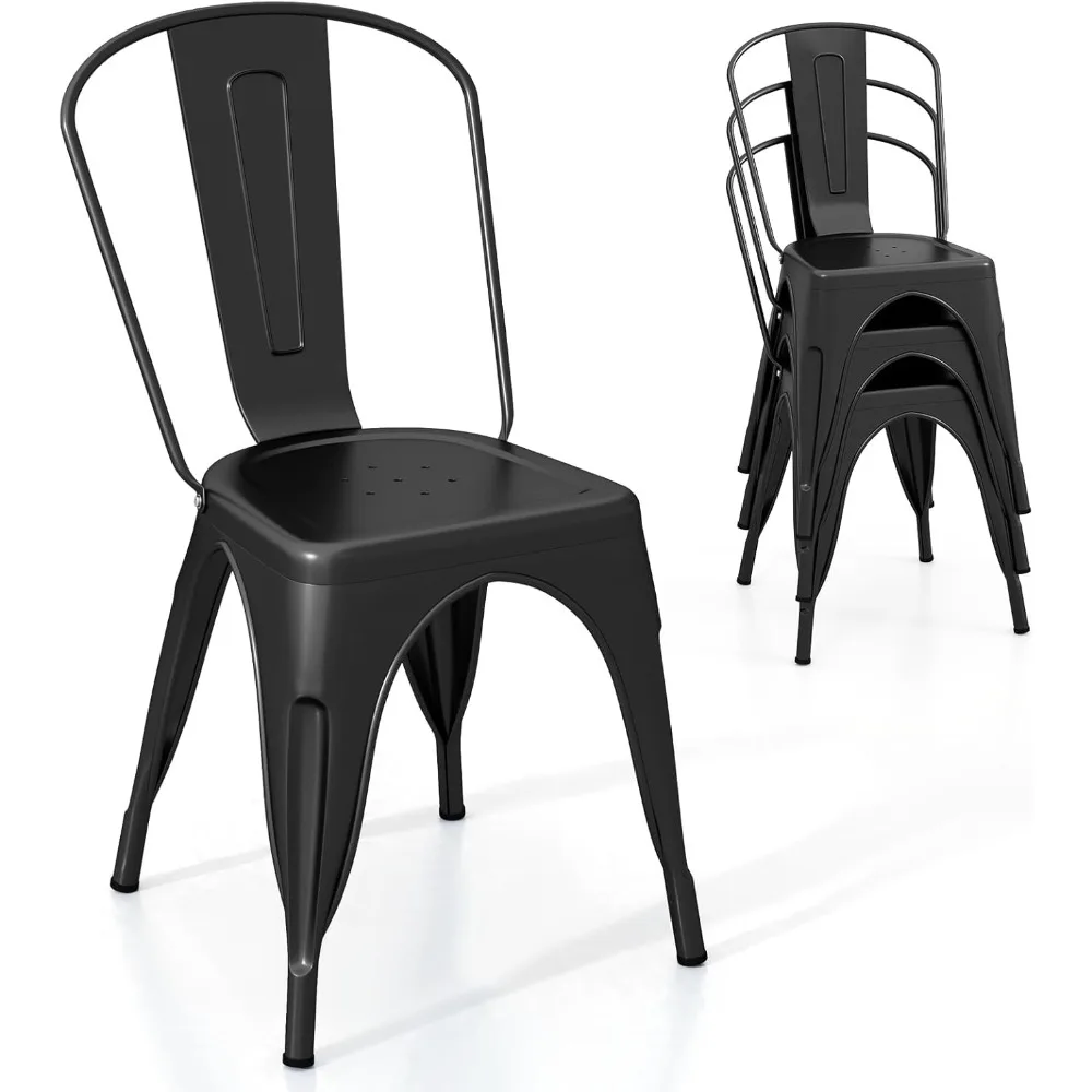 

Metal Dining Chairs Set of 4, Farmhouse Kitchen Chairs with Removable Backrest, Space-Saving Stackable Bistro Cafe Side Chairs
