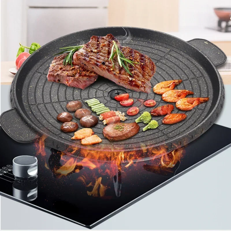 3 Shape 32cm Korean Maifan Stone Grill Pan Non-stick Portable Household Outdoor BBQ Plate Smokeless Aluminum Tray Hot New