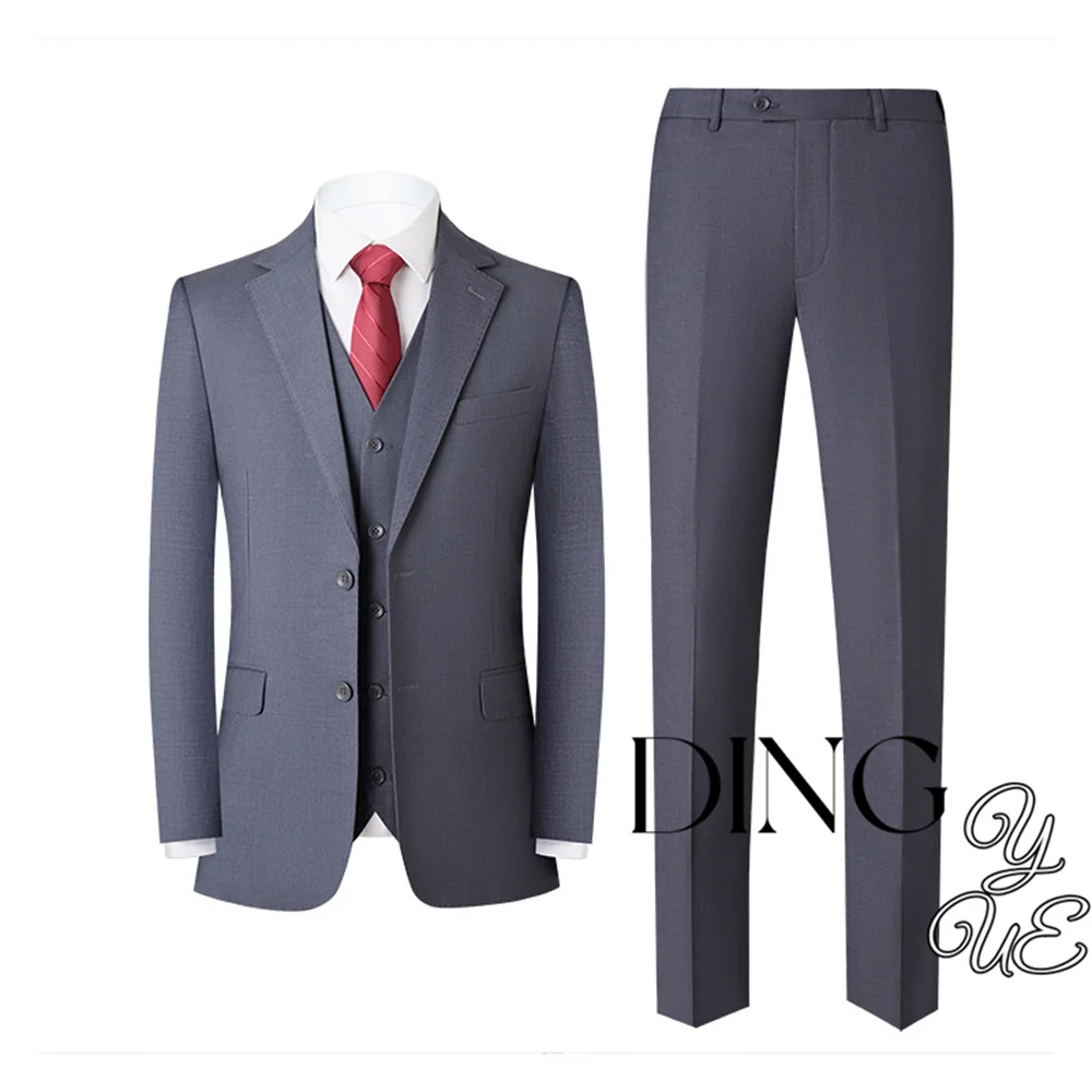 New Arrival Navy Blue 3 Pieces Business Men Suits Slim Fit Peak Lapel One Button Tailor Made Terno Masculino (Jacket+Pants+Vest）