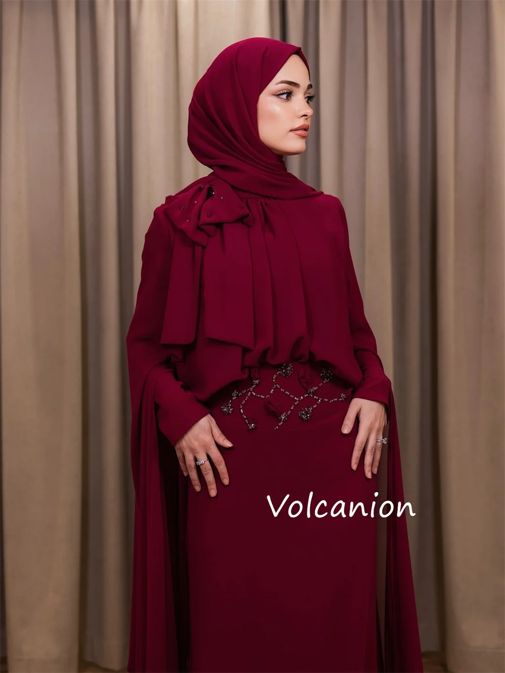 Customized Classic Jersey Pleat Sequined Mermaid O-Neck Long Prom Dresses Bespoke Occasion Celebrity Simple