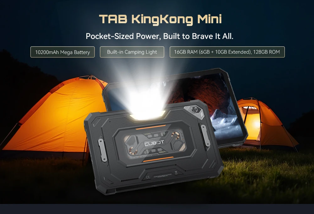 [Ship From UK]Cubot Tab KingKong Mini 8.68'' 90Hz Screen Rugged Tablet 16GB(6+10) 128GB Android 15 10200mAh Camping Light 48MP