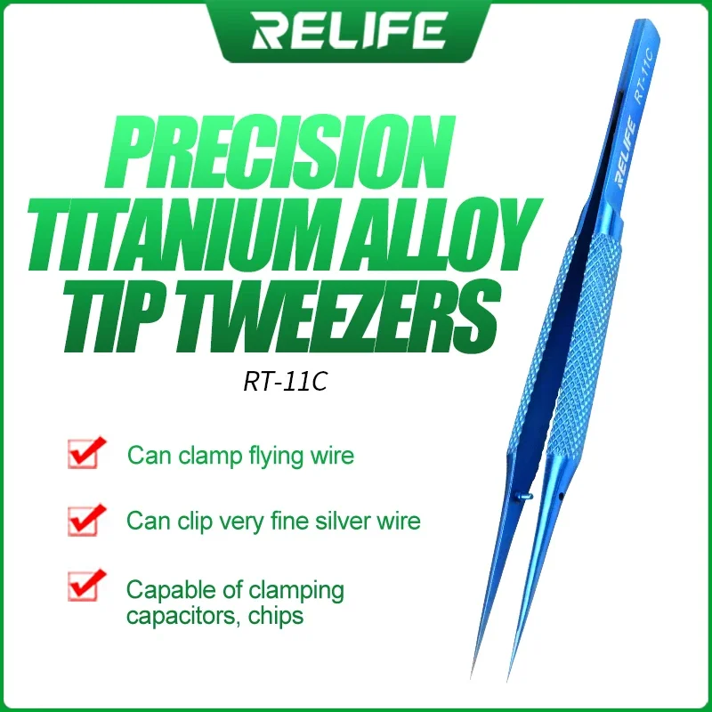 RELIFE RT-11C RT-15C Titanium Alloy Precision Professional Soldering Tweezers for Mobile Phones Motherboard BGA Repair Tools Set