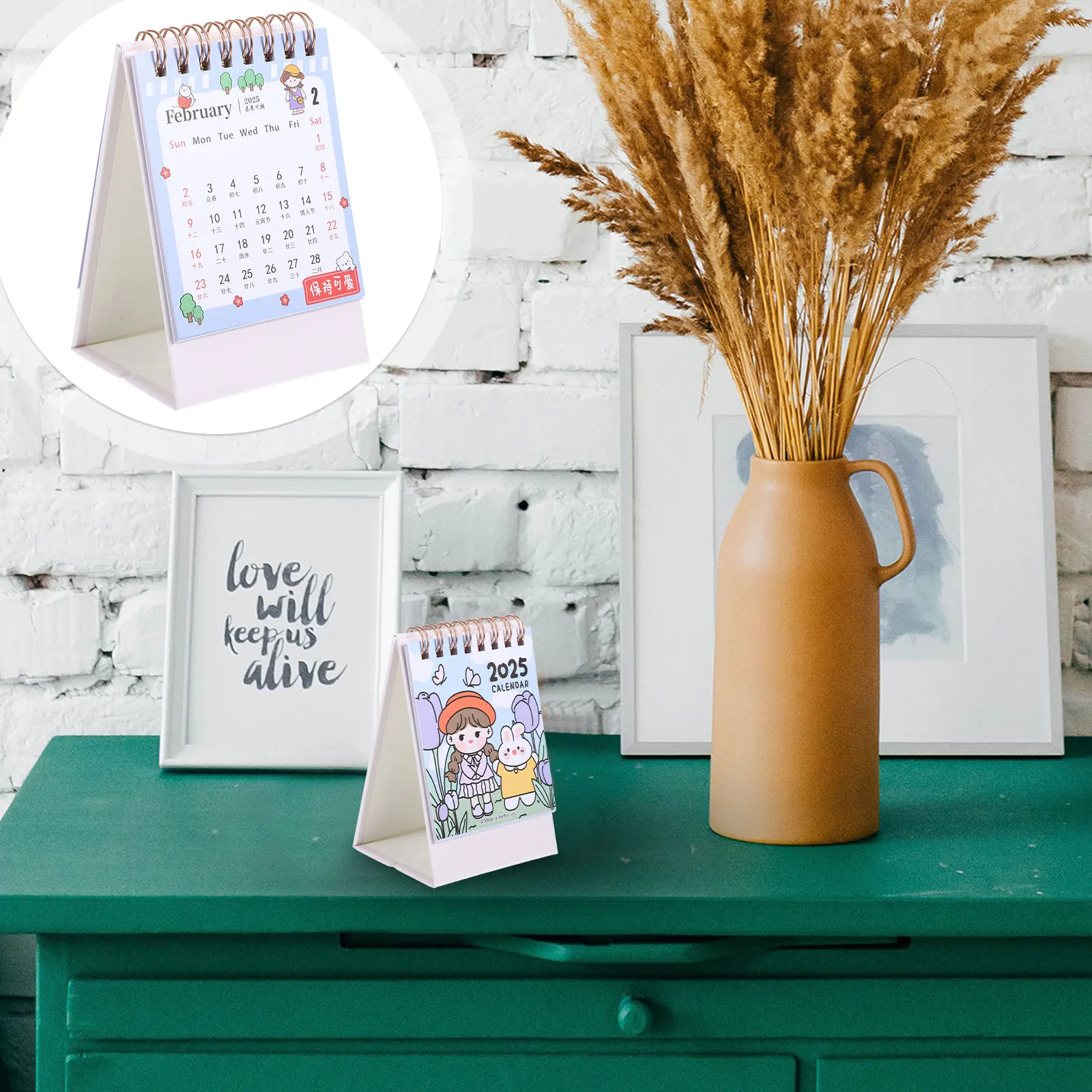 

Мини-настольный перекидной маленький офис 2025 года, милый для учителей, эстетический настольный планировщик, компактный портативный календарь для домашнего офиса с принтом