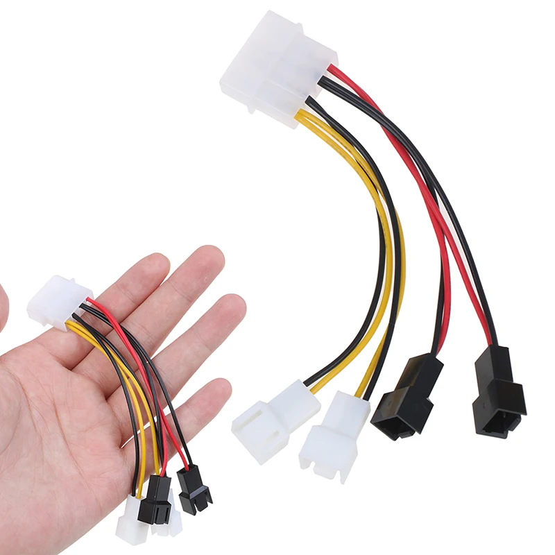 Molex ao cabo de alimentação do fã de 3 pinos, 1 parte, adaptador de 4 pinos, 12v x 2/ 5v x 2, para refrigerar do computador, cpu, caso do PC