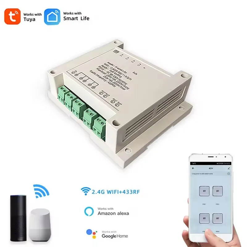 Wifi Tuya Smart 4CH Light Lamp Switch,1 2 3 4 Channel Gang Breaker,Timer Relay Module, RF433 Remote Control,Alexa 110V 220V