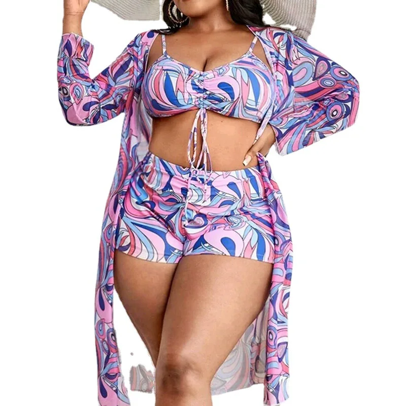 New Plus Big Size Swimwear for  Women Swimsuit Large size Bathing Suit Three-Piece Push Up Bikini Set Sexy Lady Separate Stylish