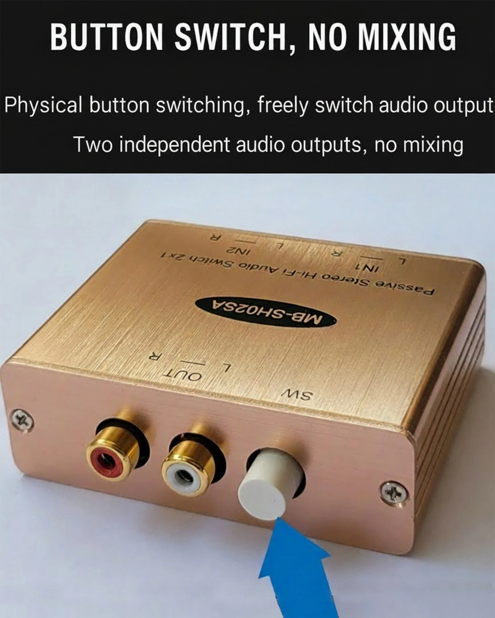 RCA Audio Switcher 2 in 1 out Audio Lossless Conversion Selector Box 2 Way to 1 Audio Switch Adapter for TV Home Theater