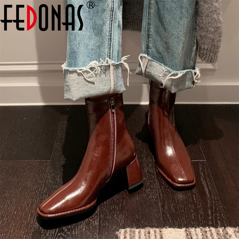 FEDONAS/женские ботильоны из натуральной кожи, короткие осенне-зимние ботинки на толстом высоком каблуке, новые элегантные женские офисные туфли, ботинки
