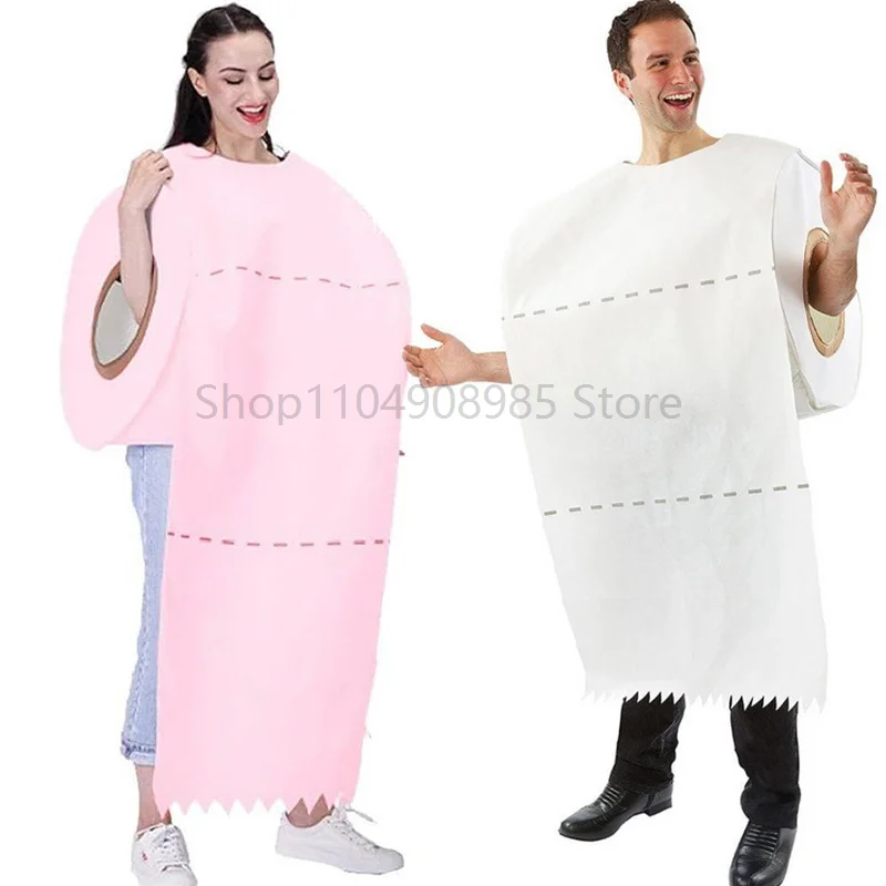 

Pink Toilet Paper Women Fancy Dress Up Men White Toilet Paper Roll Funny Adult Holloween Couple Costume