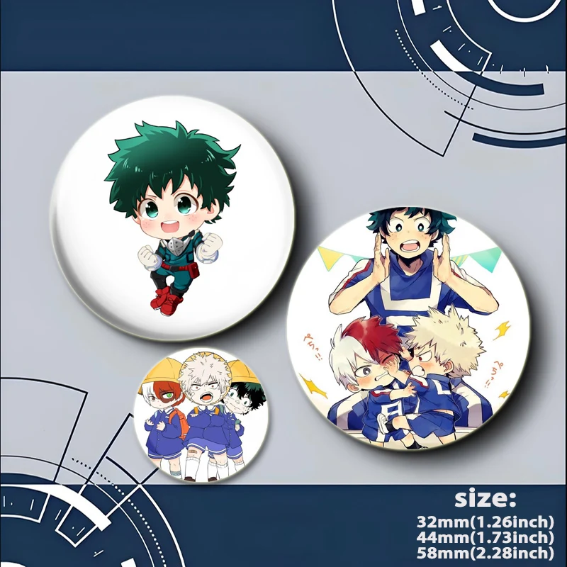 Midoriya Izuku Bakugou Katsuki Cartoon Brooch Todoroki Shoto Ochaco Uraraka Anime Badge Round Gifts Pins for Backpack Accessorie