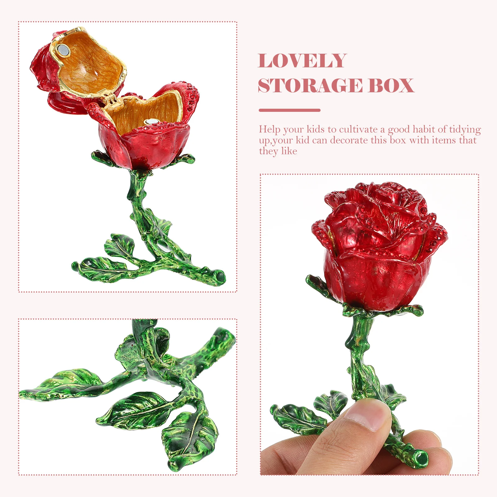 Colored Flower-Shape Jewelry Organizer Girl Adornment Rose Flower Design Storage Case for Kids Necklace Earring Headdress