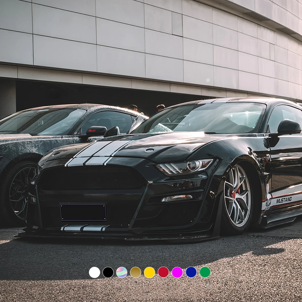 Car stickers, full-body vinyl decals with racing stripe design, fits Ford Mustang roof and hood (multiple colors)