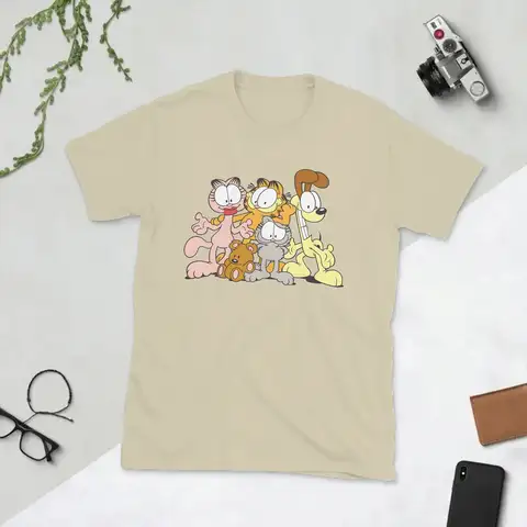 Cartoon G-Garfields And Friends Men T Shirts Funny Tees Short Sleeve Round Neck T-Shirt Pure Cotton Party Clothes