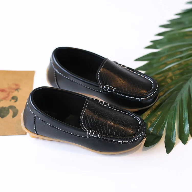 Kids'Casual Shoes Solid Color PU Leather Fashion Spring Flat Shoes For Children Anti-slip Black White Shoes Size 21-36