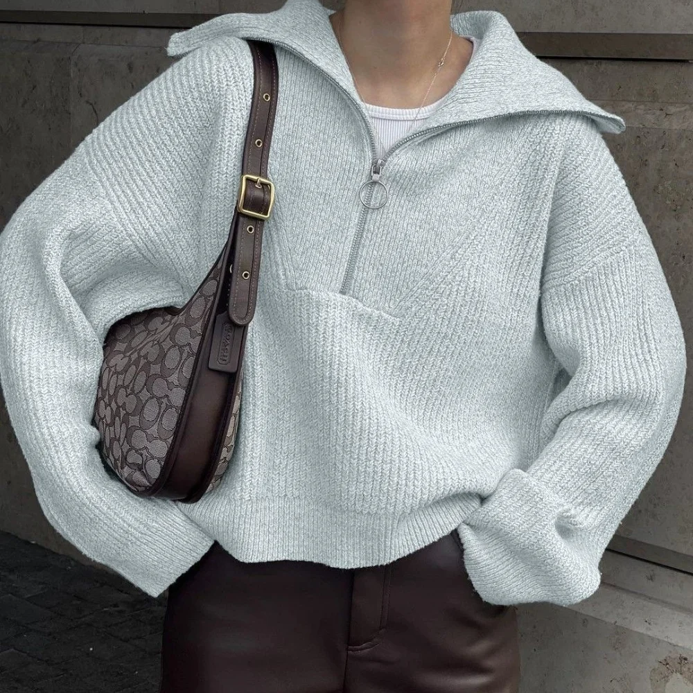 

TR Sweater Autumn Women Gray Jacket With Hood Long Sleeve Big Pocket Zipper Jacket Coat Woman Loose Casual Outerwear Coat Tops