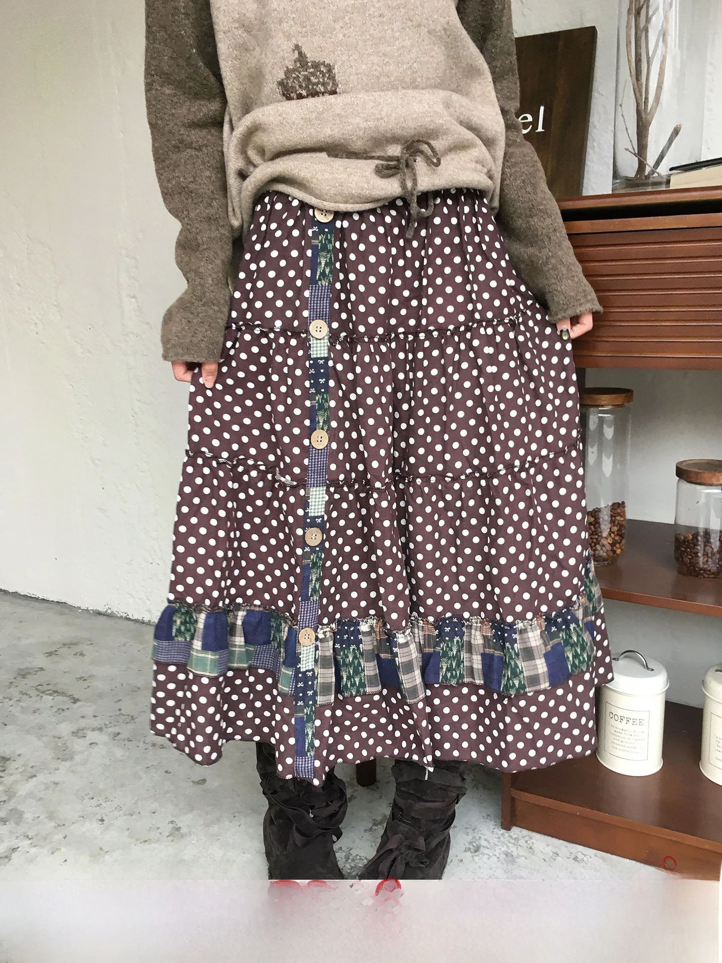 

Ретро-юбка миди в горошек для женщин, весна-лето, А-силуэт, с высокой талией, на резинке, повседневная, без хлопковой подкладки