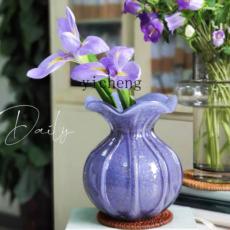 

ZK light luxury high-end glazed vase ornament, living room flower arrangement, household transparent water glass