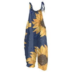 Sunflower Pattern Overalls For Women Fashion Slim Jumpsuit Women Casual Loose Romper For Women Mono Deportivos Mujer Gym