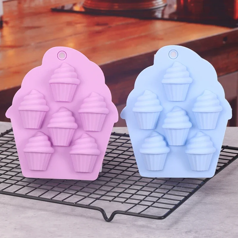 Silicone Mold 6 Hole Ice Cream Sorbet Shaped Baking Mould Muffin Cup Pattern Cake Chocolate Mousse Candy Fudge Make Tools