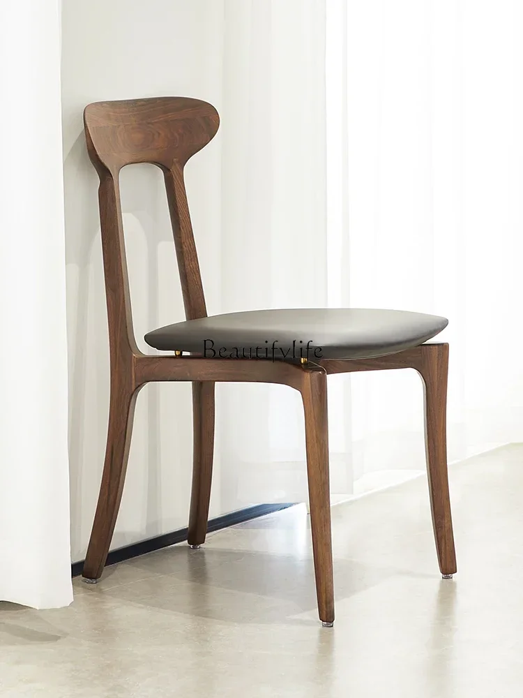 

Italian Light Luxury North American Black Walnut Dining Chair Household Solid Wood Nordic Horn Chair