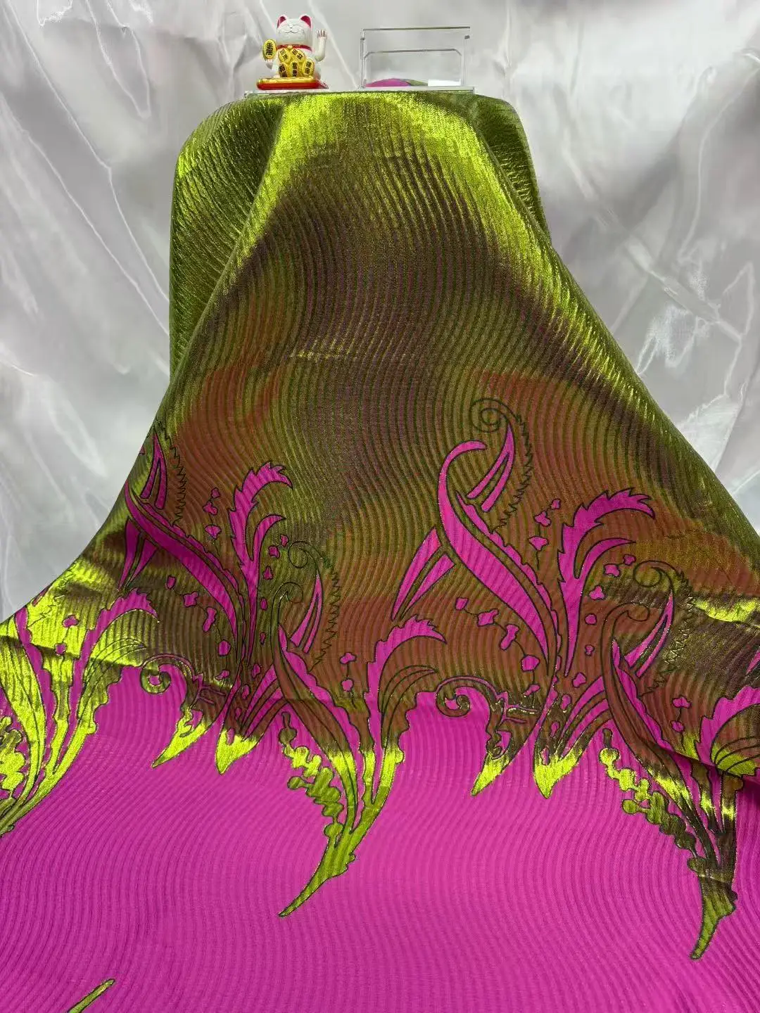 

New Double Color Green Yellow Brocade Jacquard African Lace Fabric 2025 High Quality Damask French Nigerian Lace Fabric Sewing