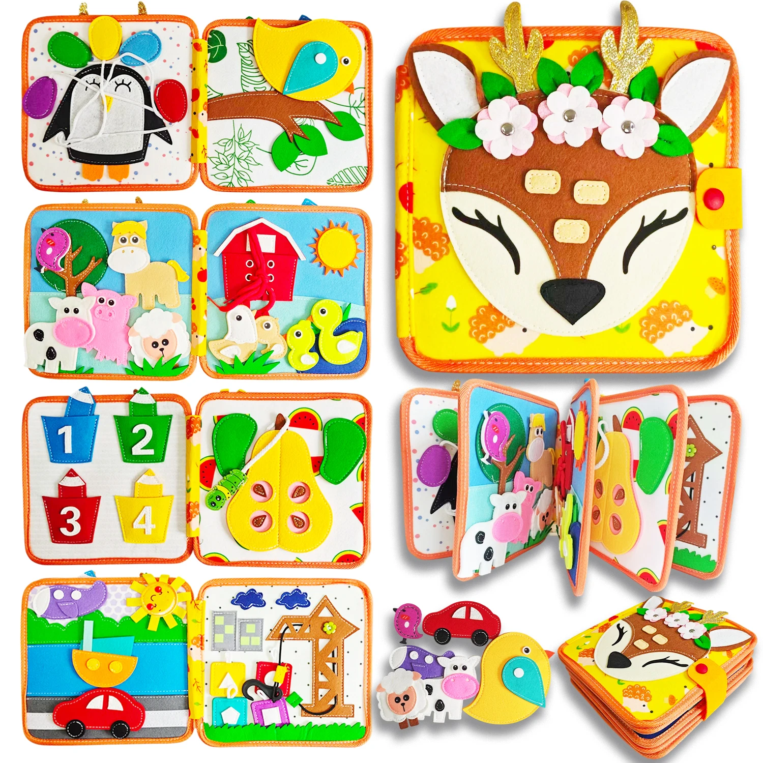 Children's baby Early Education Intelligence Learning baby Toys Felt Learning Board, Busy Board, Busy Book, Cloth Book, Including Life Skills, Alphabet, Numbers, Shapes Colors, Animals, Weather, Toddler Travel Toys, Birthday Gifts, Holiday Gifts