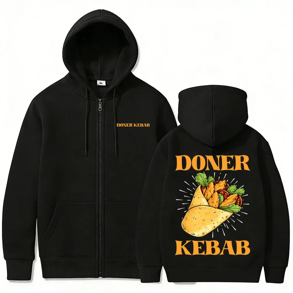 

Funny Doner Kebab Graphic Zipper Hoodie Men Women Fleece Cotton Oversized Zip Up Jacket Unisex Fashion Vintage Zip Up Sweatshirt